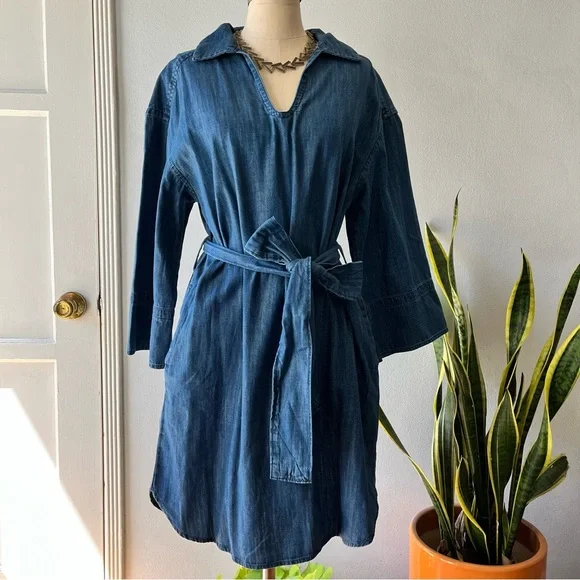 NWT•Pull-On Blue Denim Kimono Dress•Sz L - Picture 1 of 9